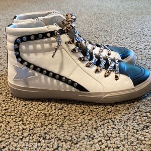 ShuShop White and Black High-Top Sneakers